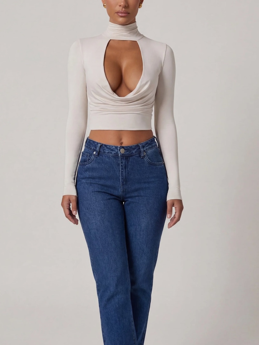 Oh Polly Cowl Neck Tie back top in Ivory Coast